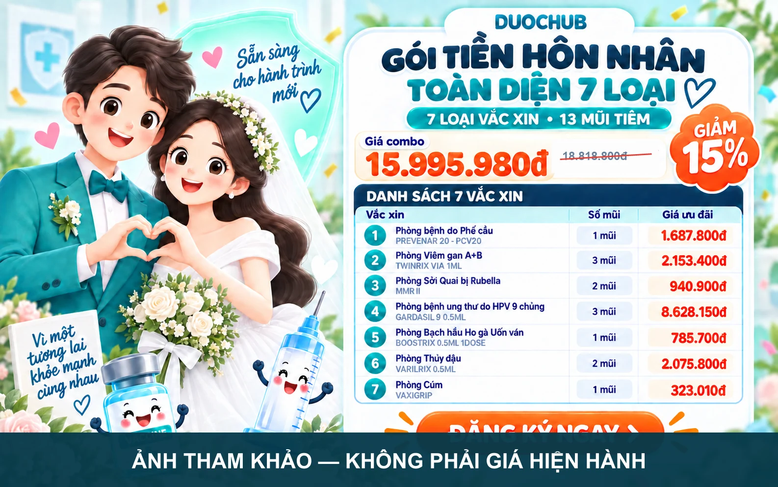 Ấn phẩm tham khảo gói vắc xin tiền hôn nhân 7 loại và 13 liều, có nhãn không phải giá hiện hành