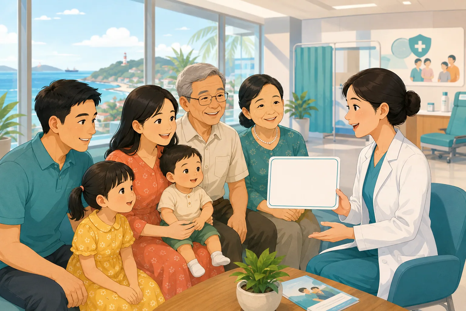 Gia đình Việt Nam trao đổi với nhân viên tư vấn về ưu đãi vắc xin tại Bà Rịa Vũng Tàu