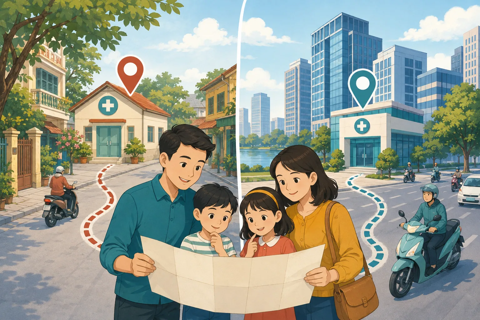 Minh họa lựa chọn điểm tiêm gần nhà và gần nơi làm việc ở Hà Nội
