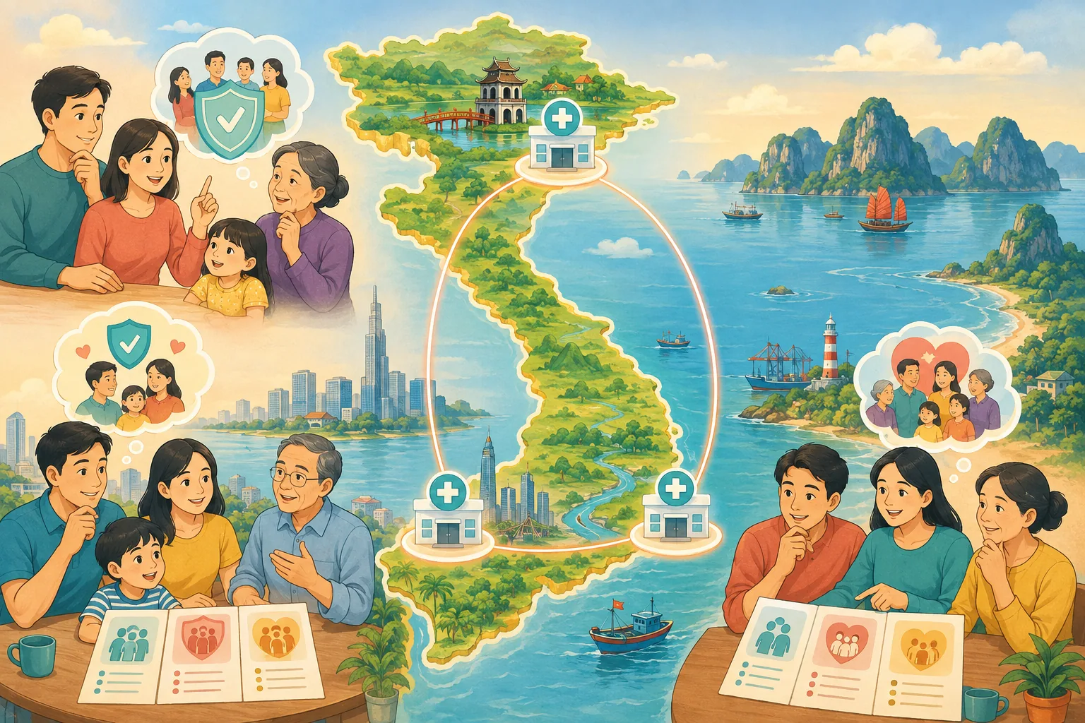 Bản đồ Việt Nam minh họa so sánh ưu đãi vắc xin ở ba khu vực