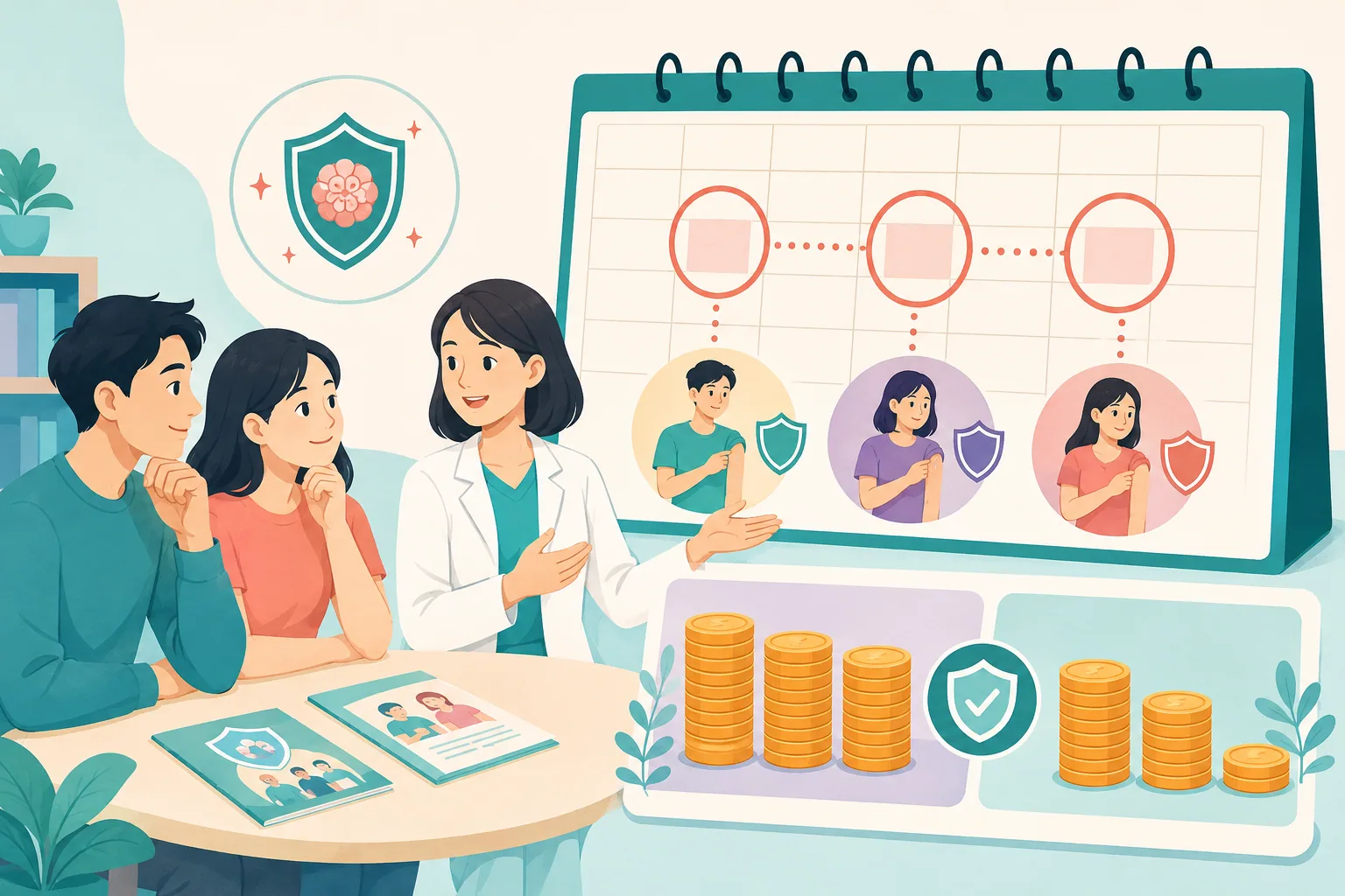 Minh họa lịch nhiều mũi và cách so sánh tổng chi phí tiêm HPV