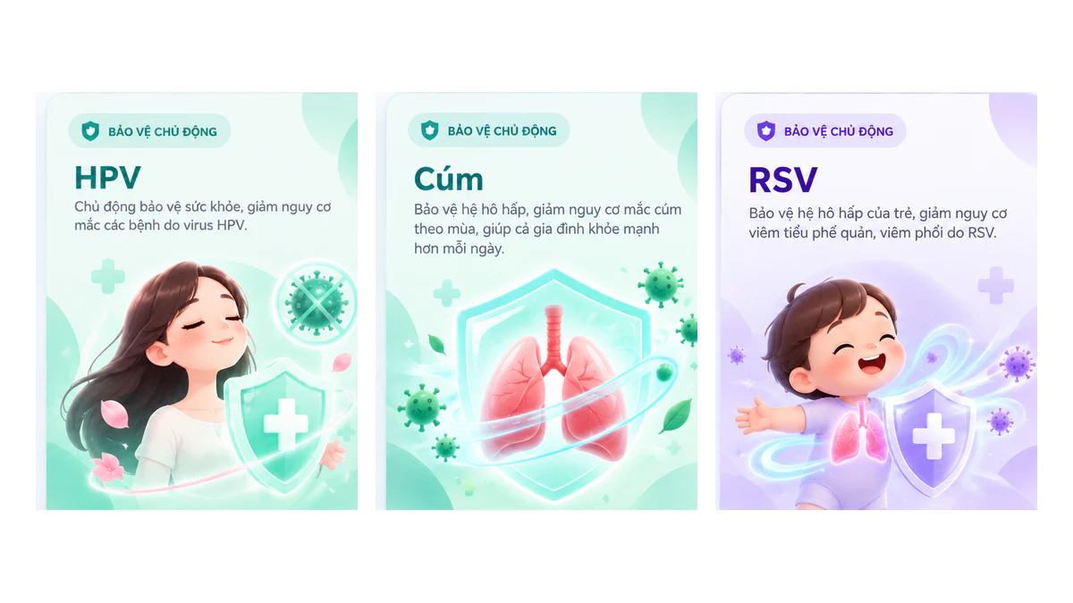 Minh họa các nhóm vắc xin có thể tìm ưu đãi tại Bà Rịa trên Dược Hub