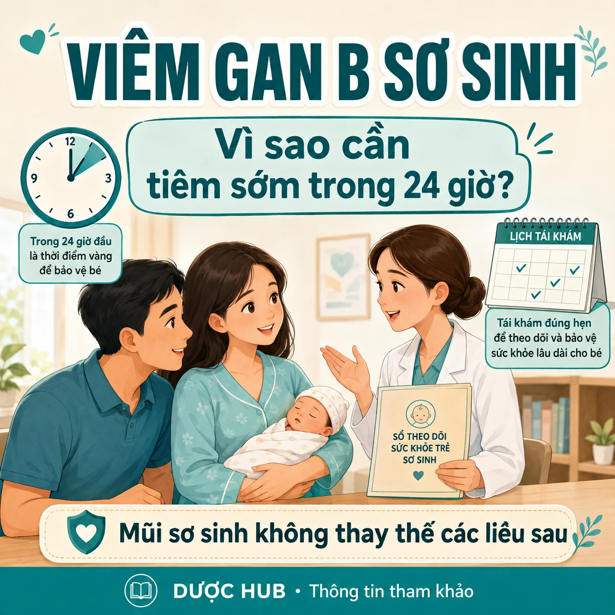 Gia đình trao đổi với nhân viên y tế về viêm gan B sơ sinh, mốc 24 giờ đầu và các liều tiếp theo